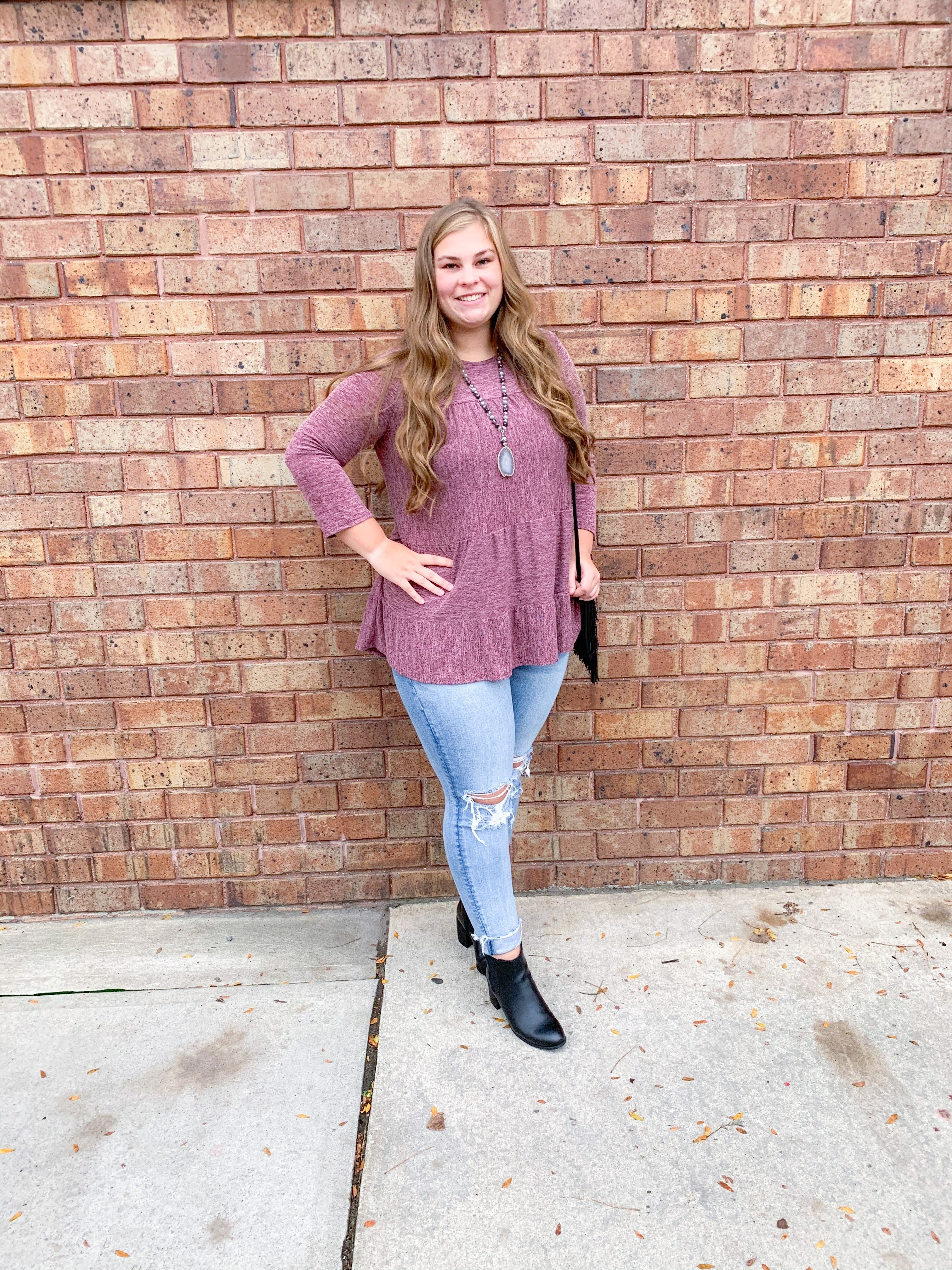 burgundy knit flowy top
