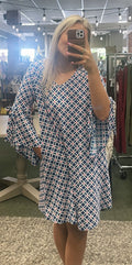 Royal Daisy Dress w/ Flared Sleeves