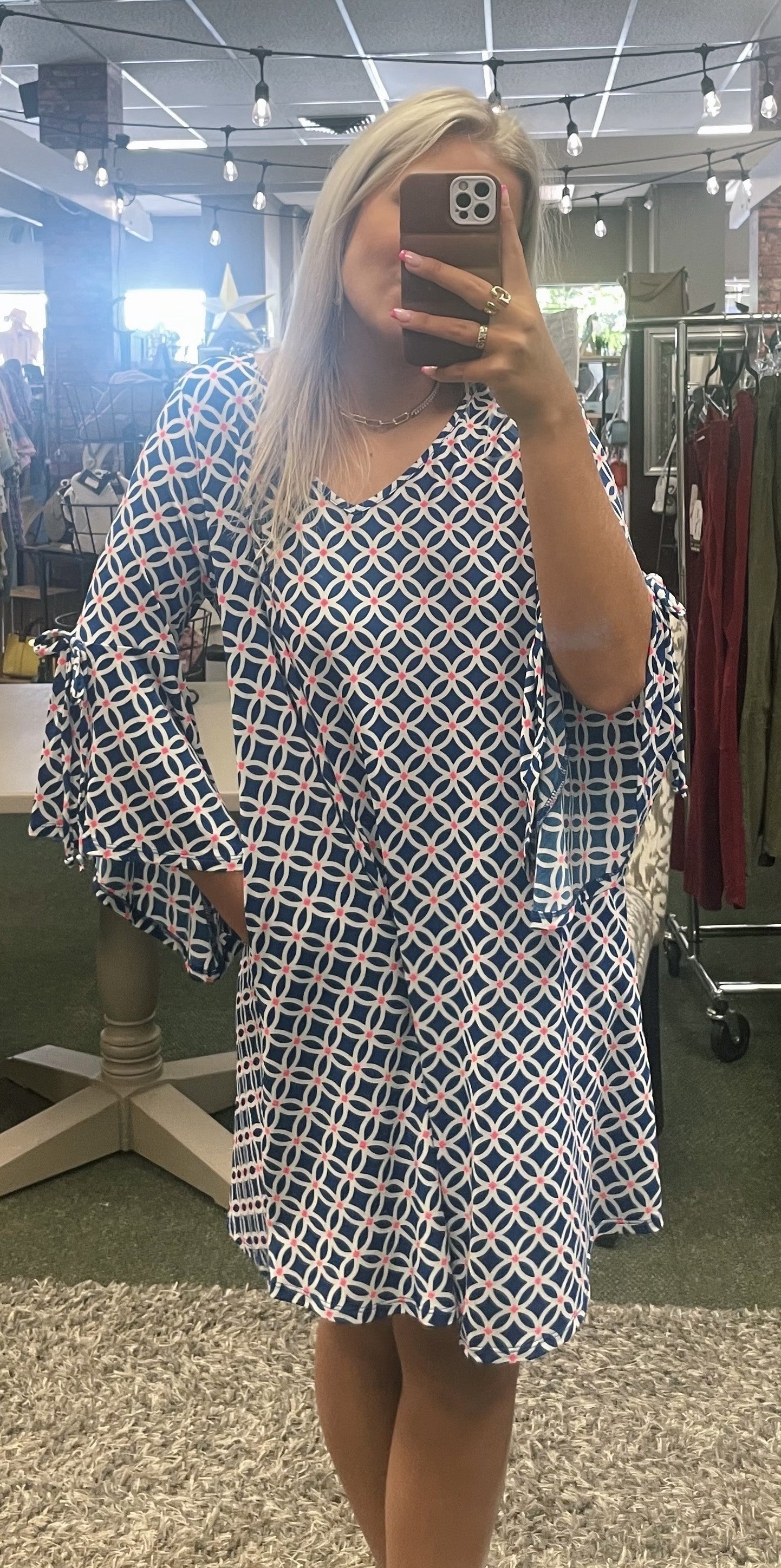 Royal Daisy Dress w/ Flared Sleeves