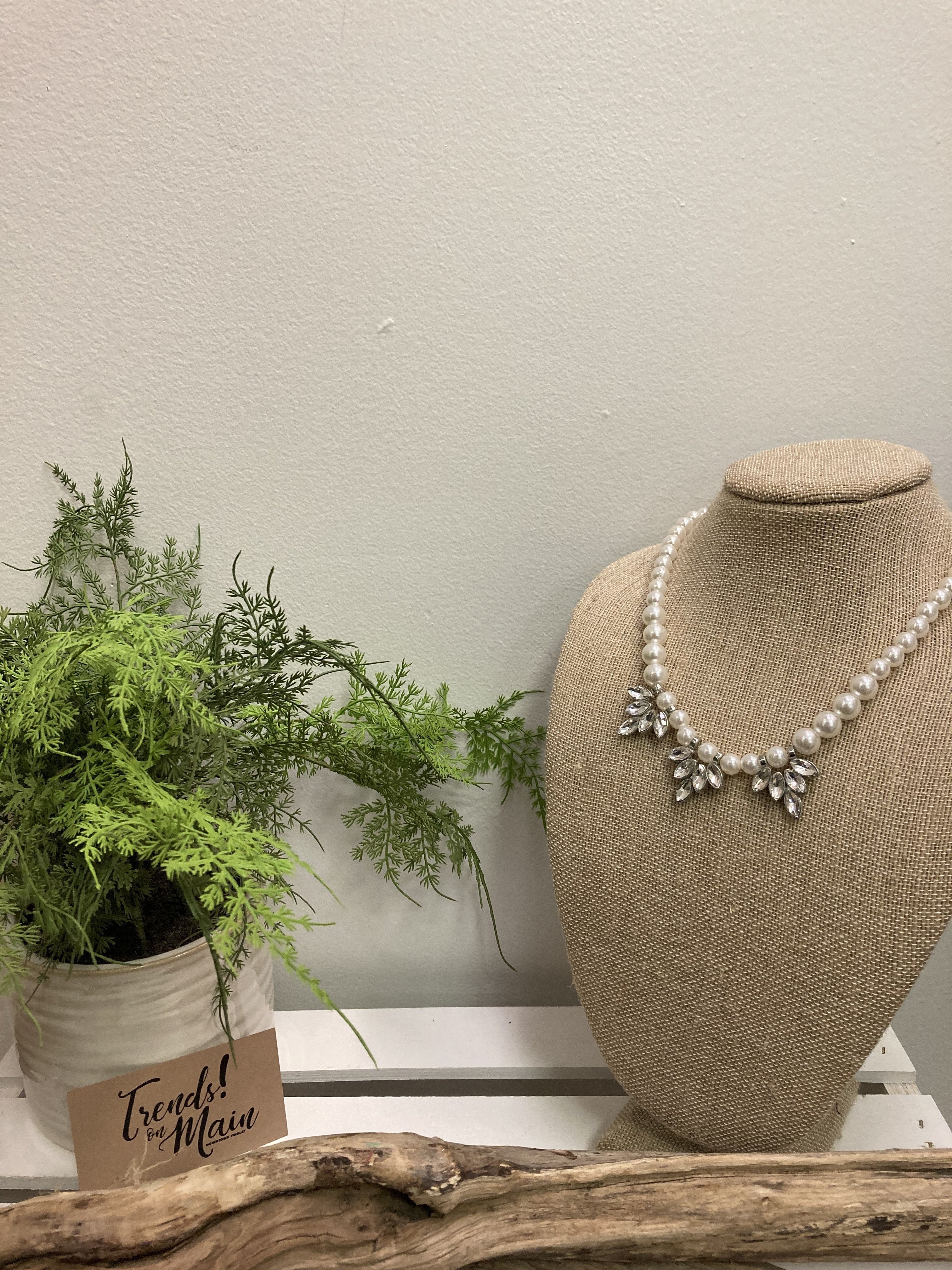 Pearl 3-crystal drop necklace