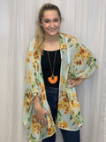 Sage Floral Chiffon Kimono