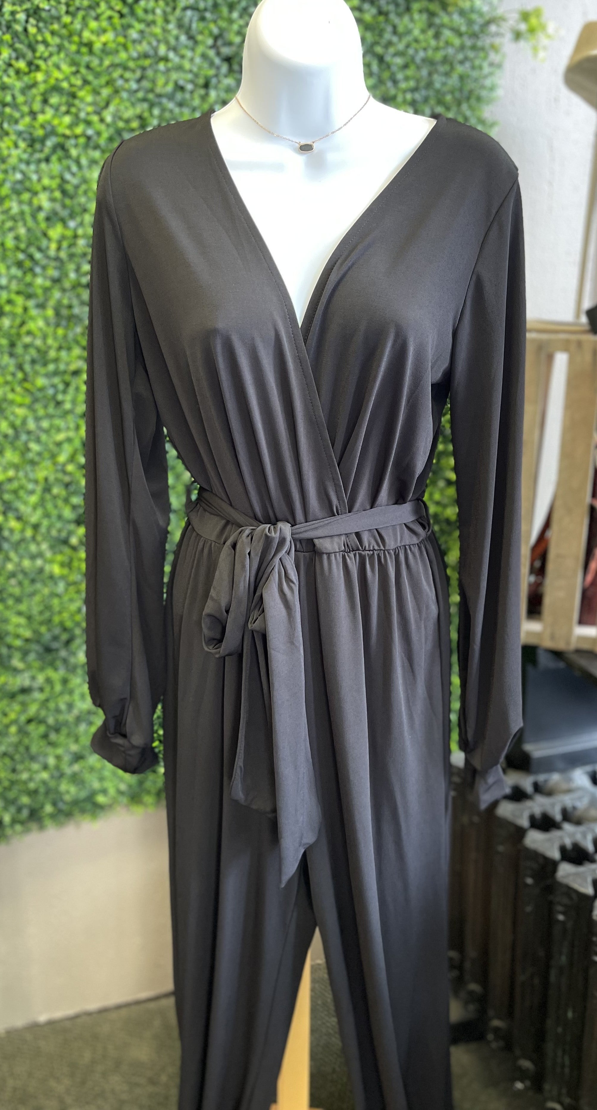 Wrap Jumpsuit w/ Split Cuff Sleeves