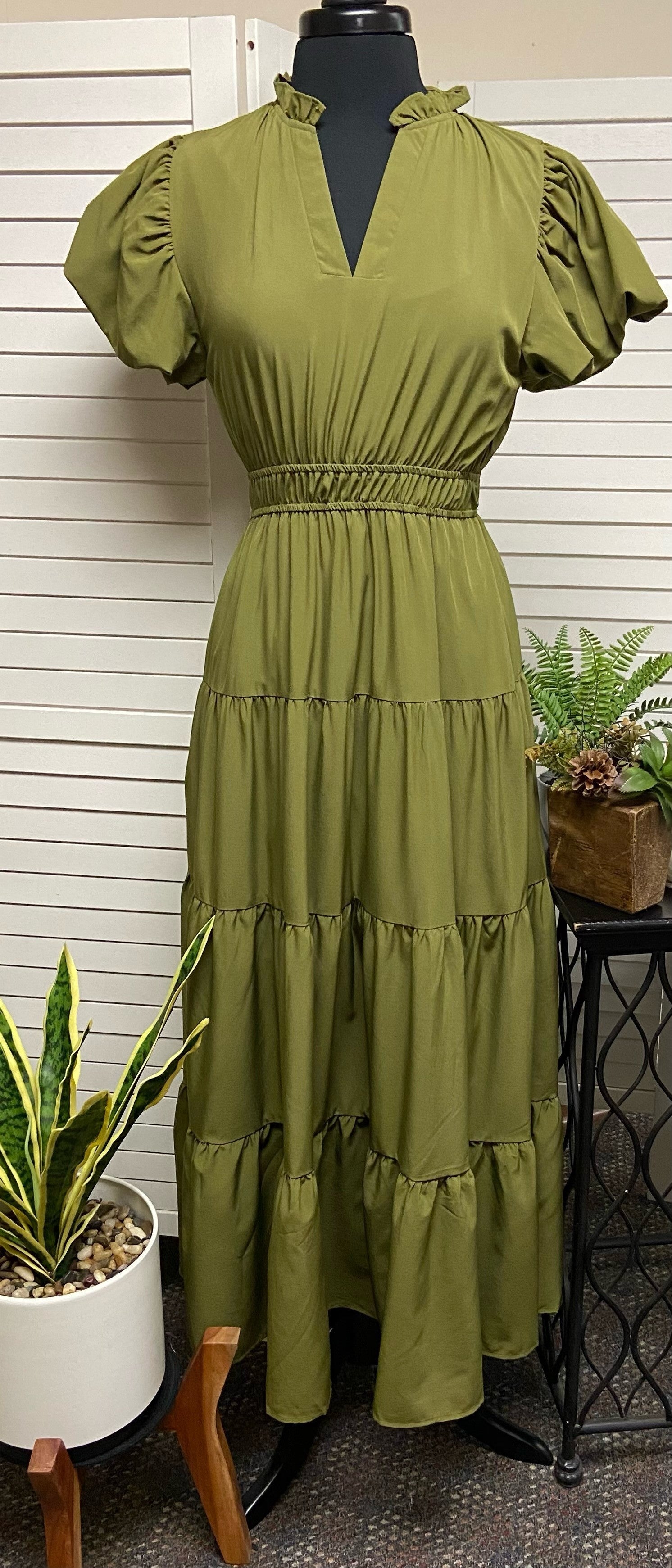 Bubble Sleeve Midi Dress
