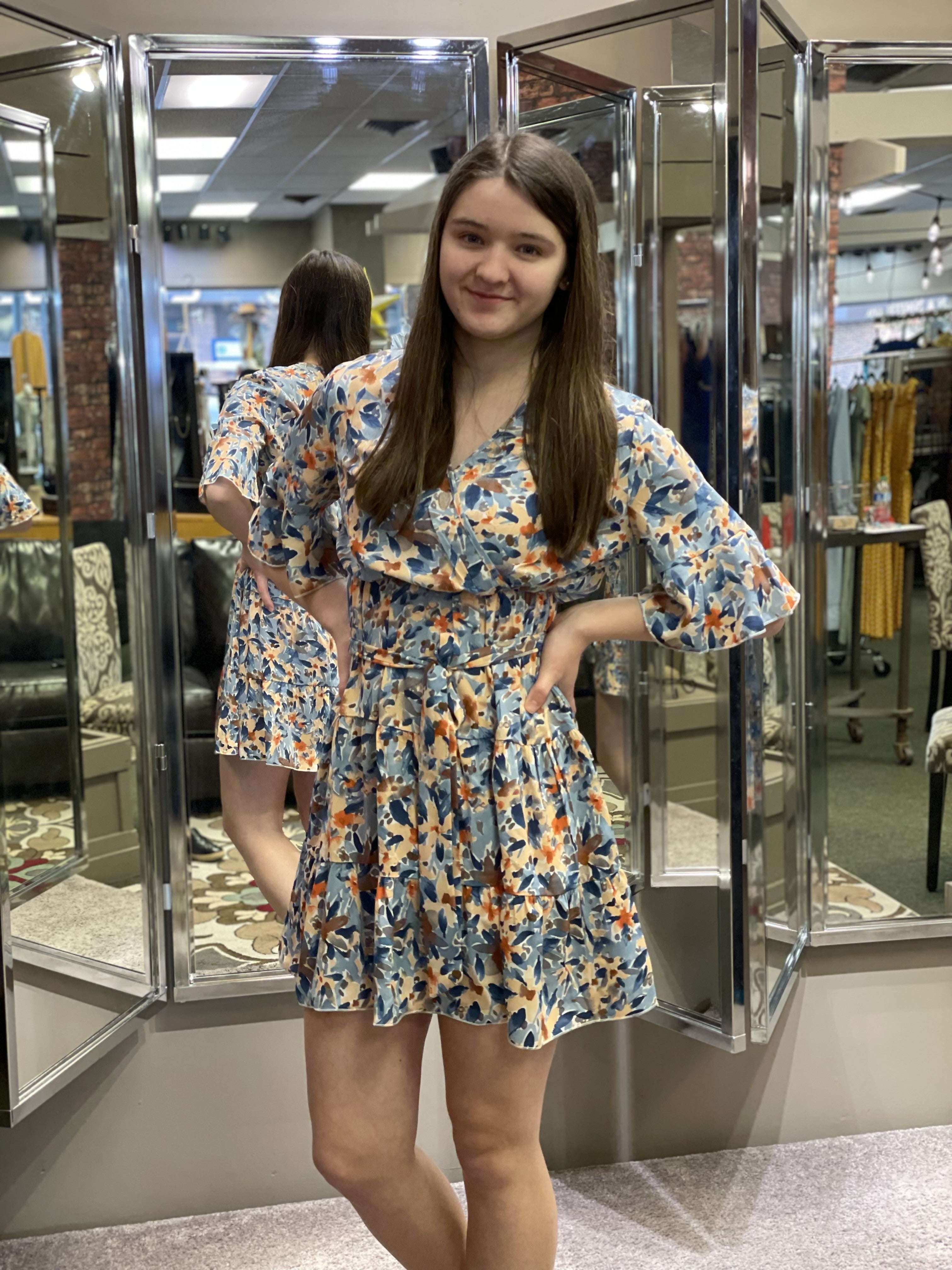 Blue/Orange Floral Dress