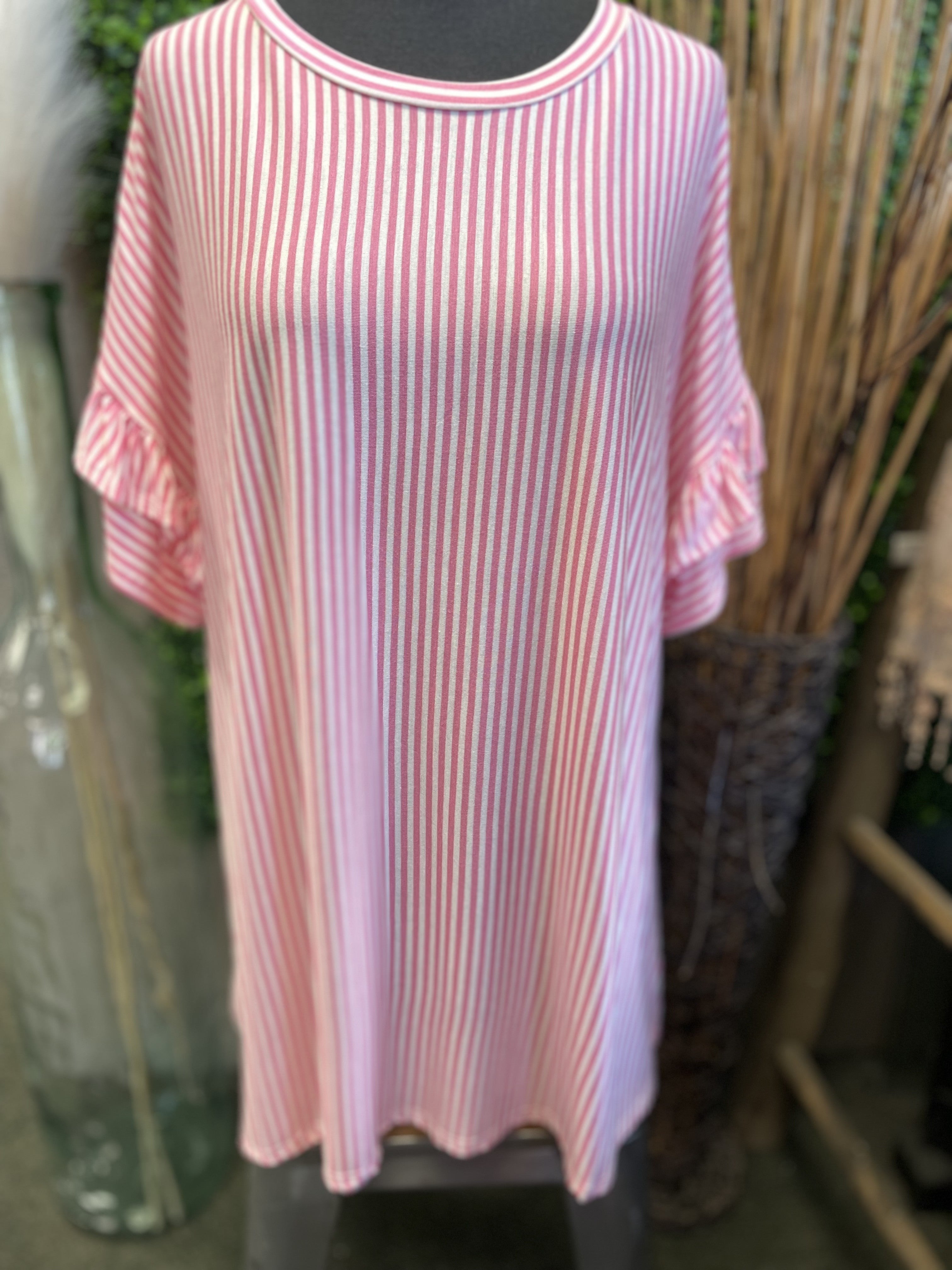Plus Pin Stripe Jersey Tiered Ruffle Top