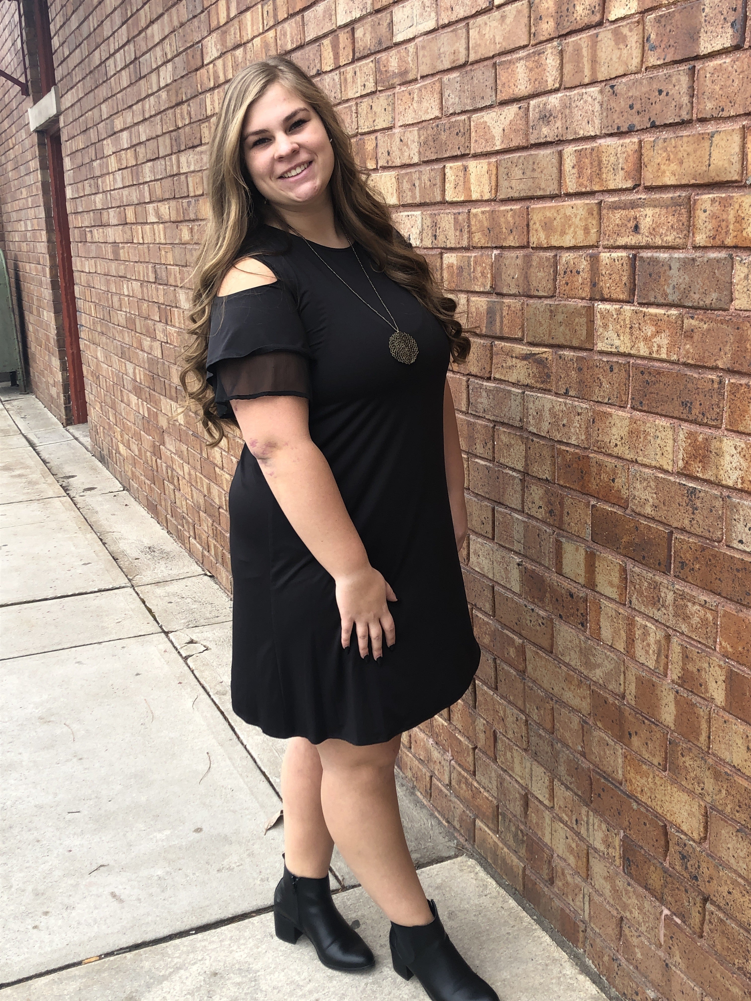 Black cold shoulder midi dress