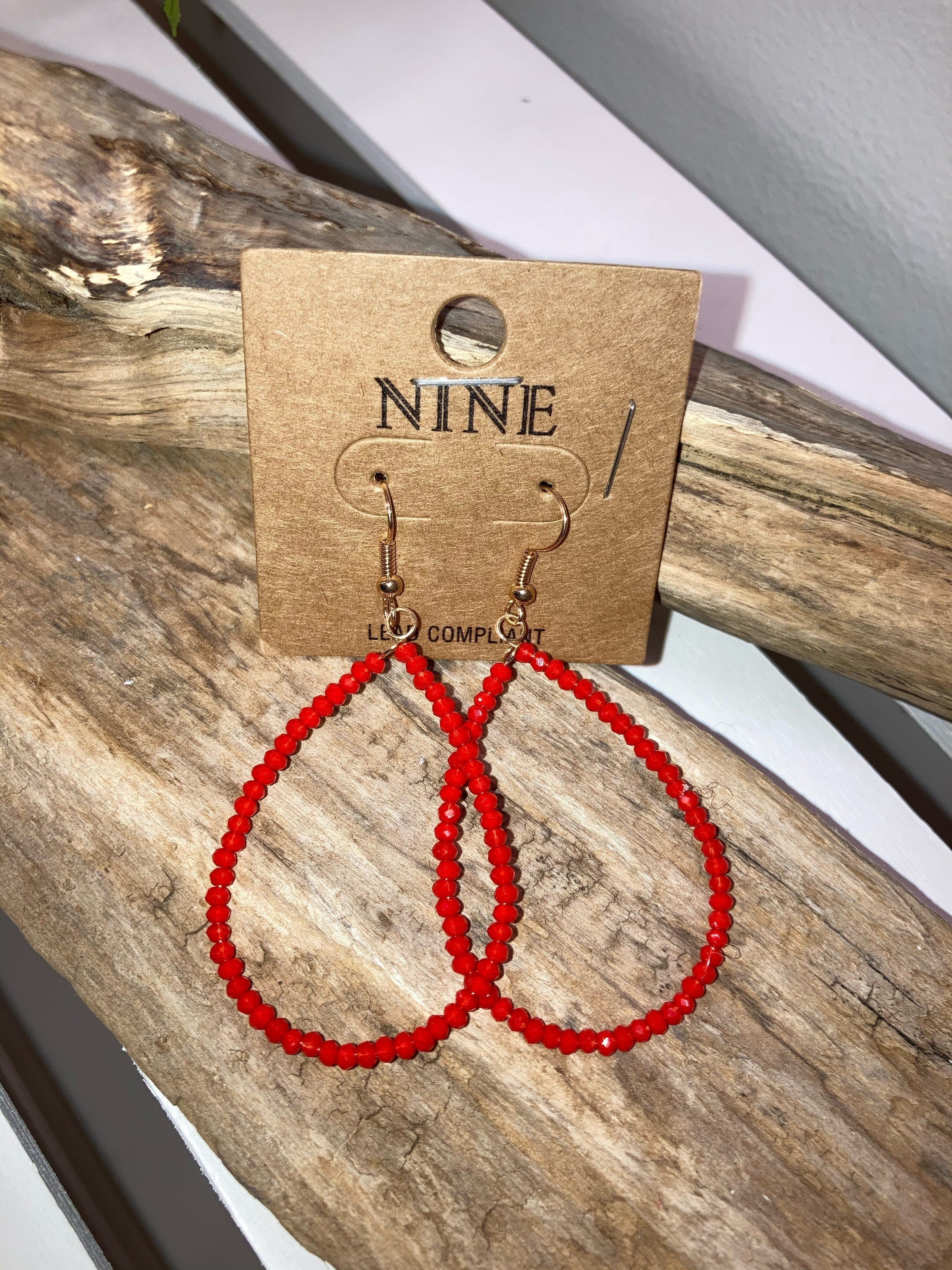 Red beaded teardrop dangles