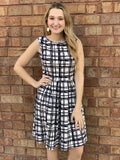 Navy Patterned Sleeveless Swing Dress