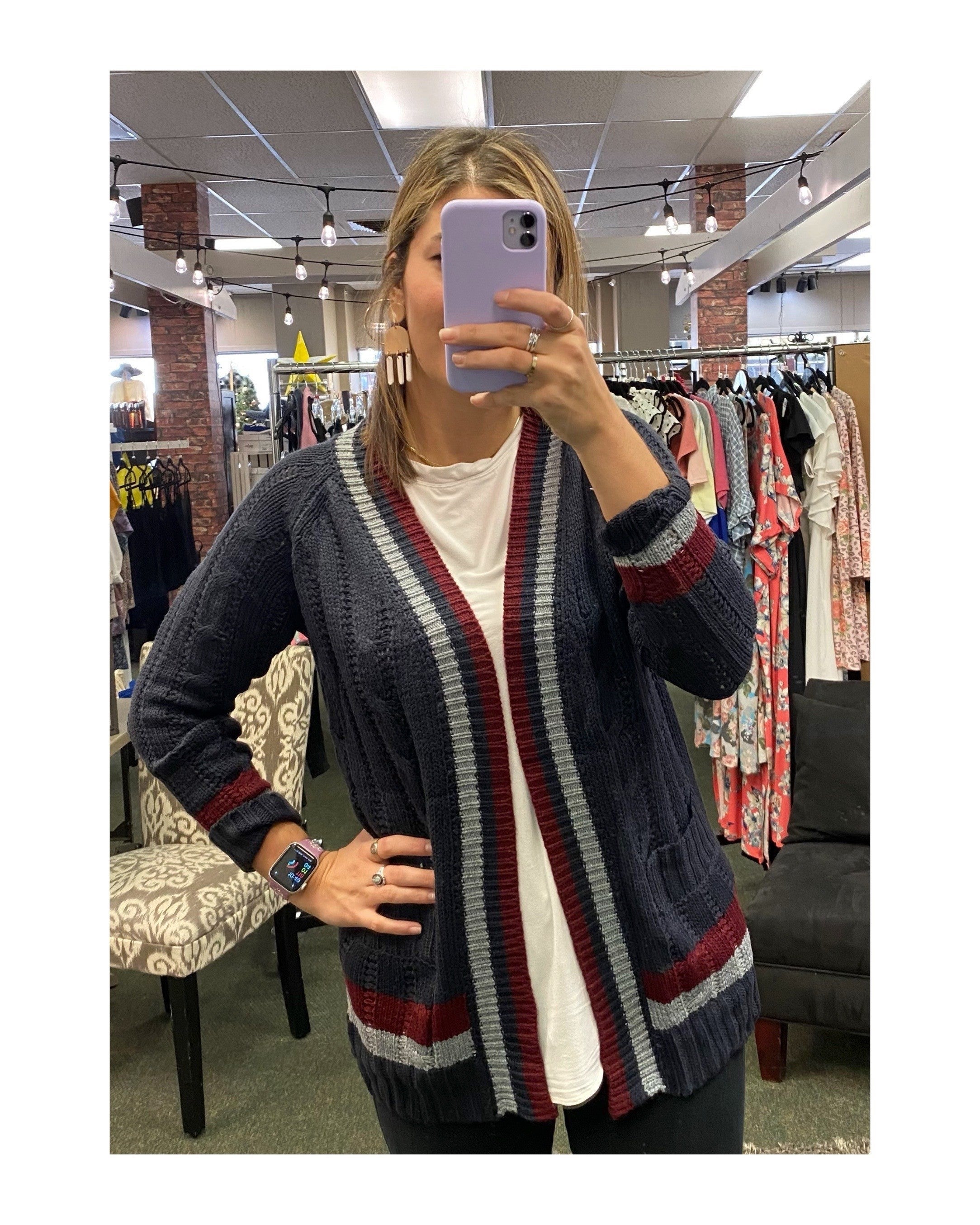 Navy Stuped Cardi