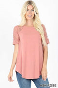 ash rose round neck lace sleeve top
