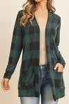 Plaid long sleeve front pocket cardi