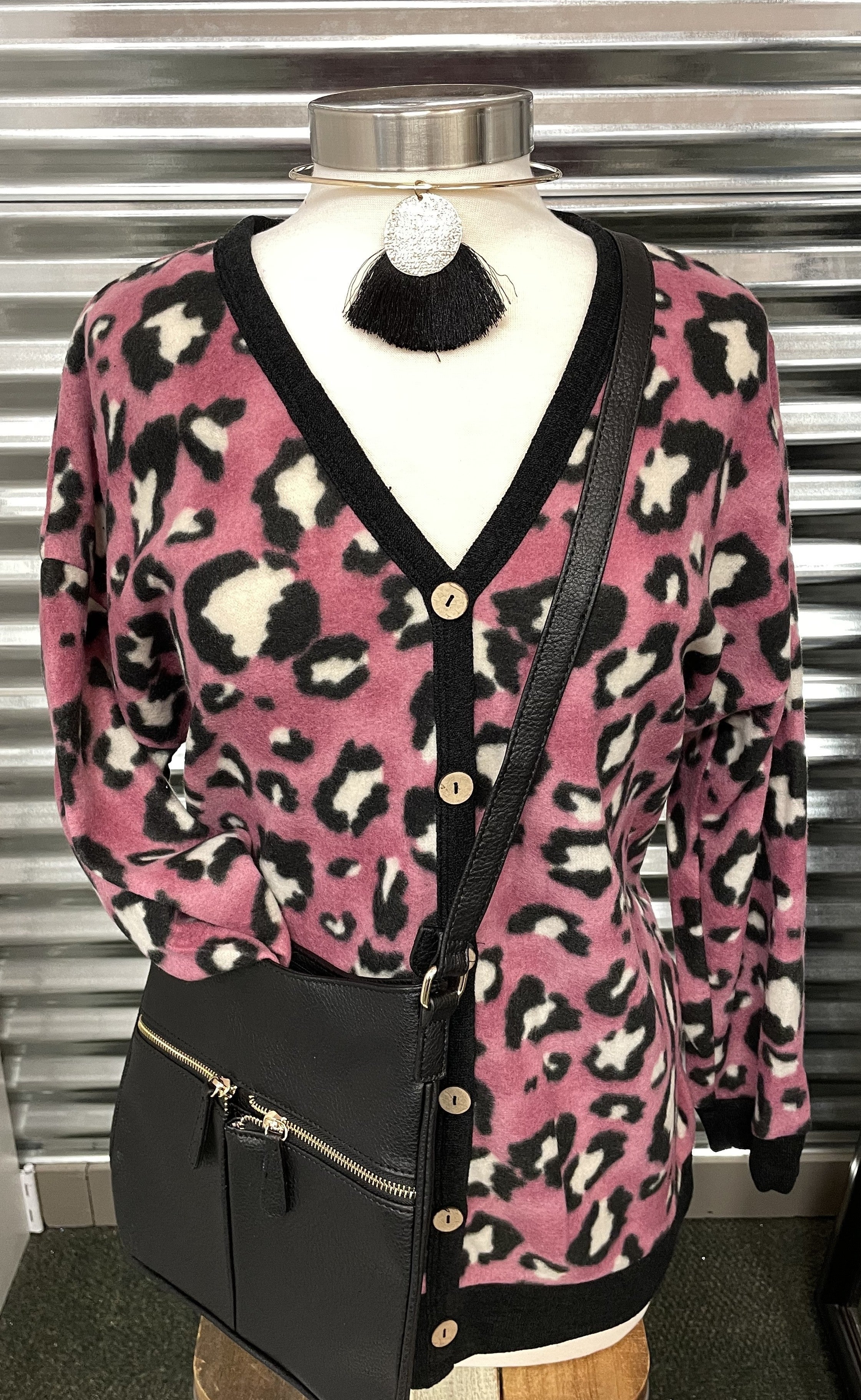 Animal Print Soft Button-down Cardi w/ Pockets