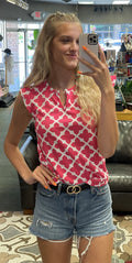 Damask Print Ruffle Top