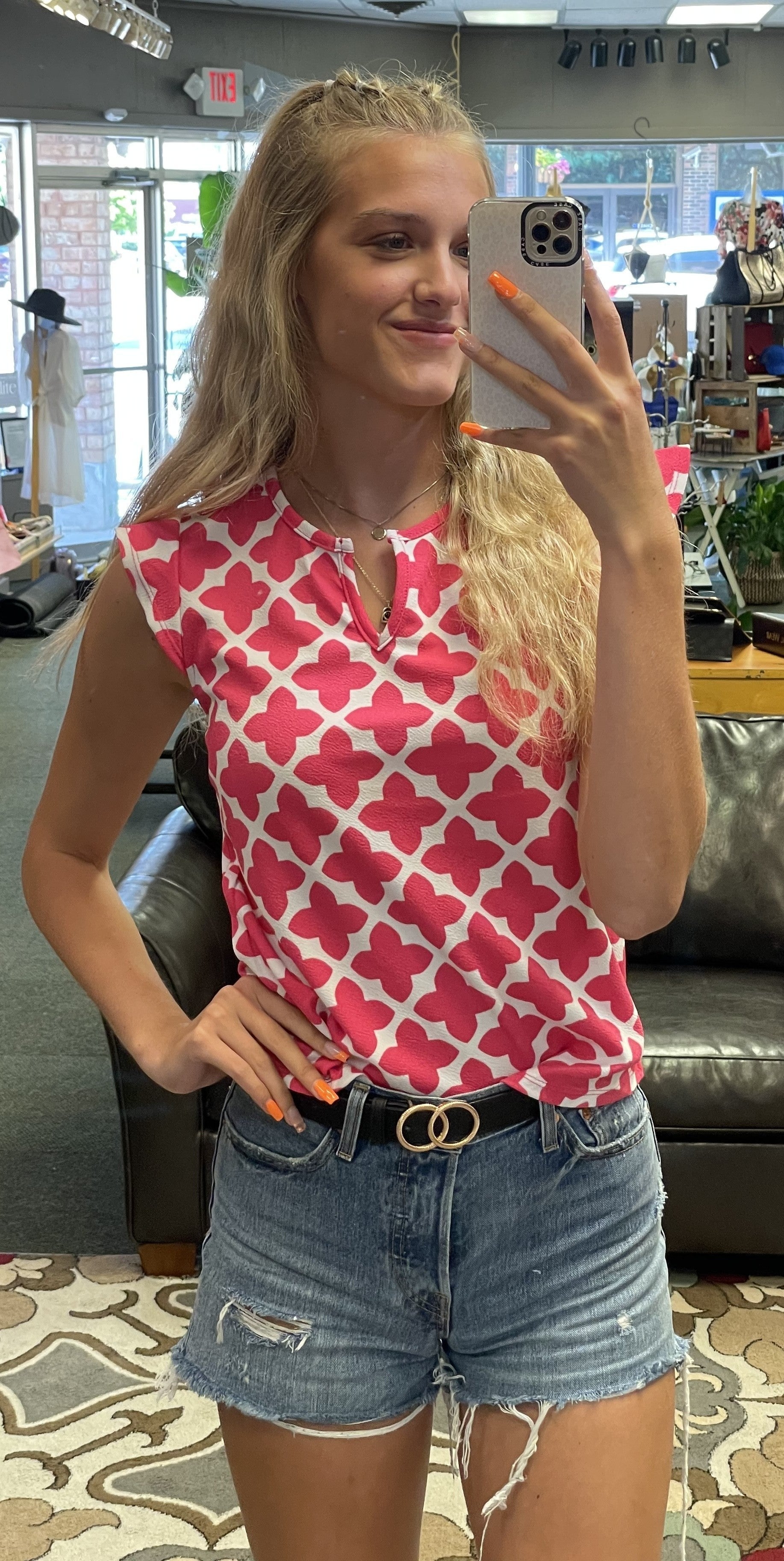 Damask Print Ruffle Top