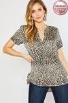 satin animal print short sleeve blouse