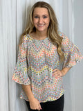 Colorful Swing Top w./Ruffle Sleeves