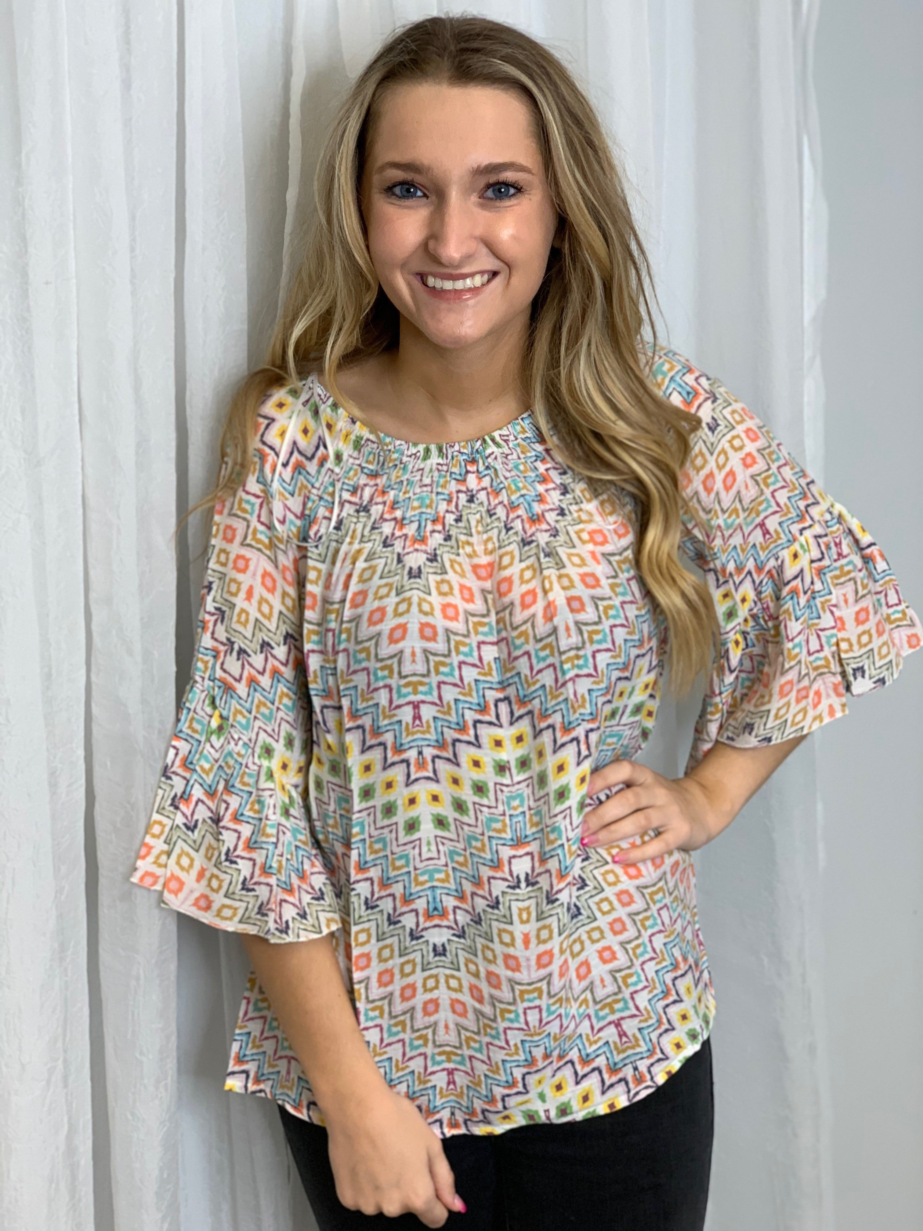 Colorful Swing Top w./Ruffle Sleeves