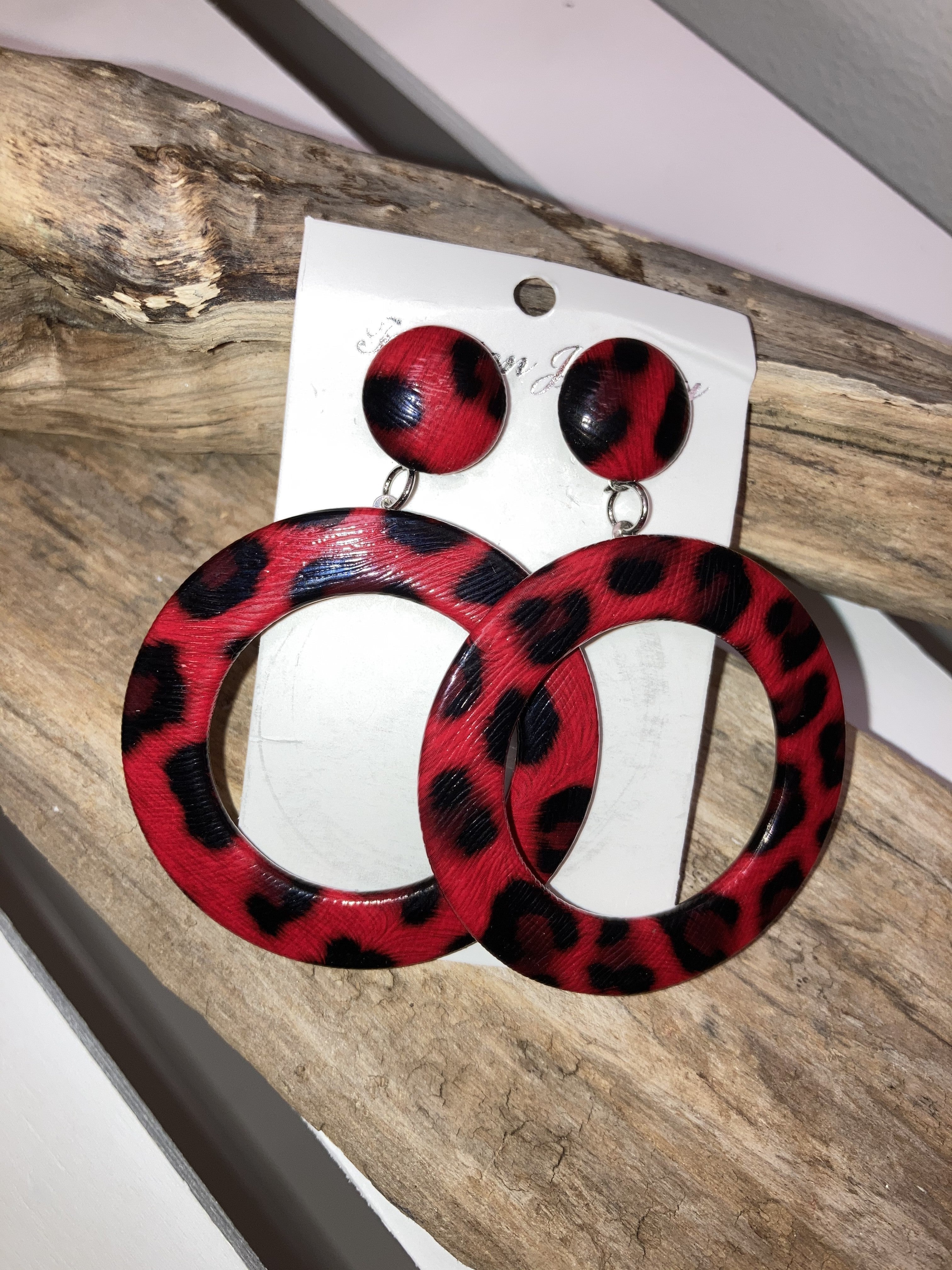 Red leopard  post earrings